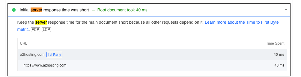 A2 Hosting Server Response Time