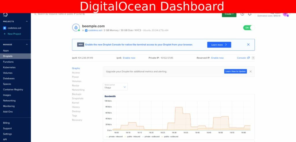 DigitalOcean dashboard