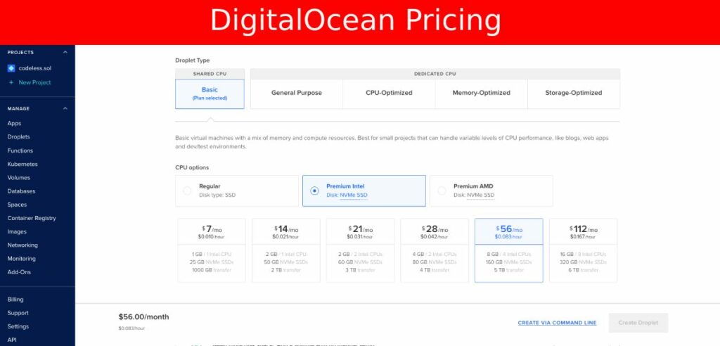 DigitalOcean VPS pricing