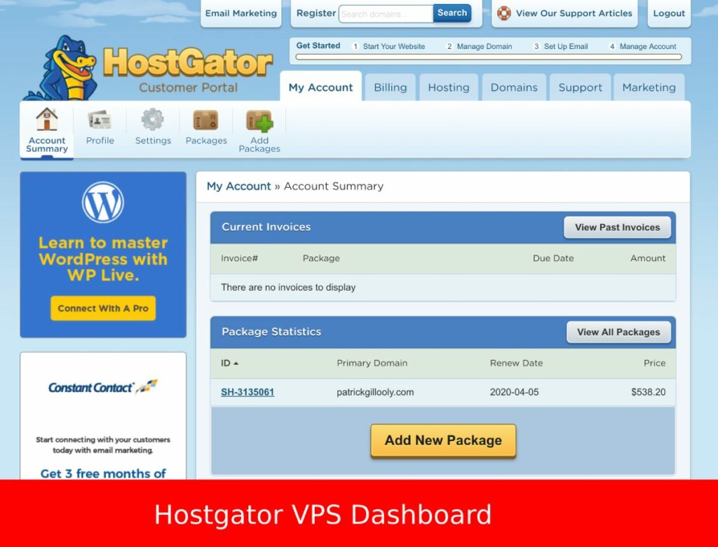 Hostgator Unmanaged VPS Dashboard