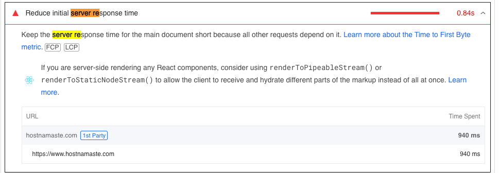 hostnamate server response time