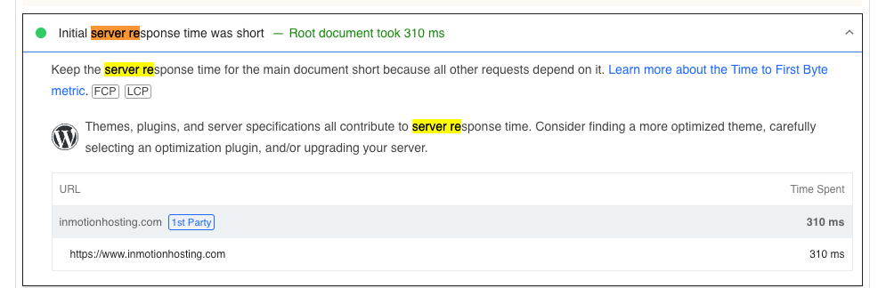 Inmotion server response time