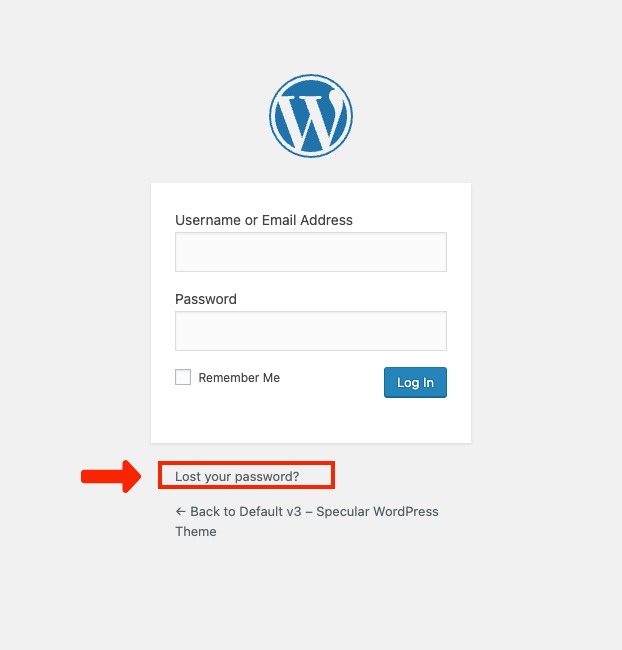 lost your password WordPress