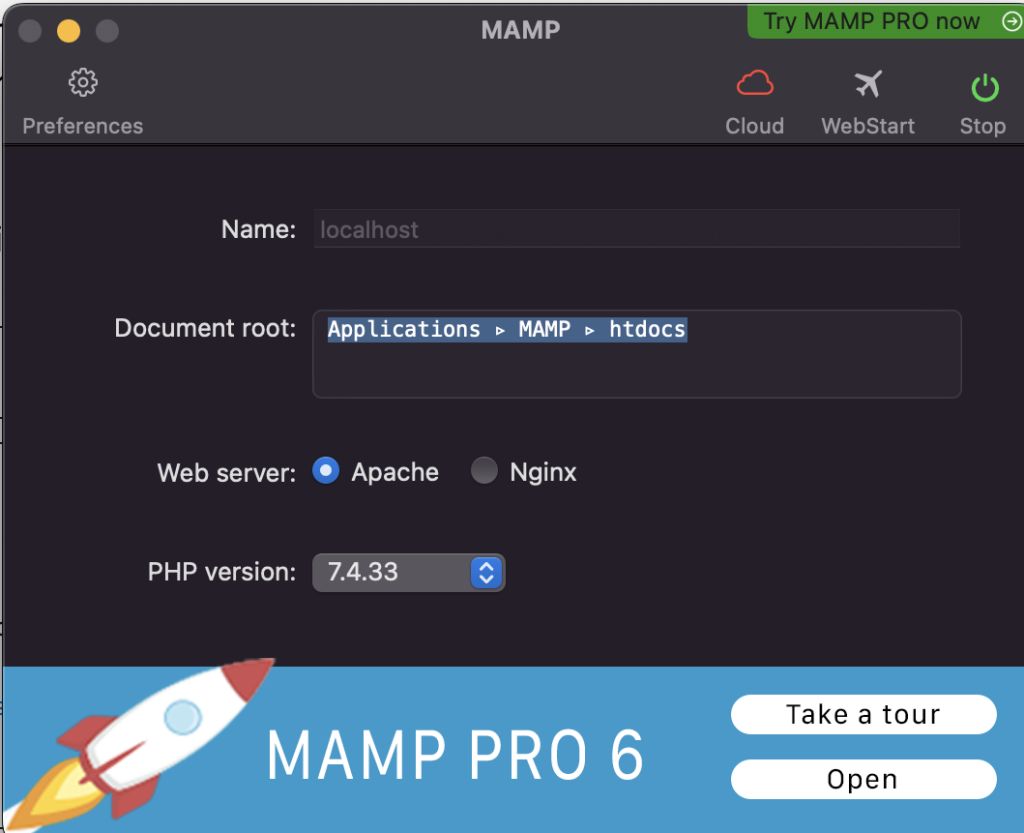 MAMP interface