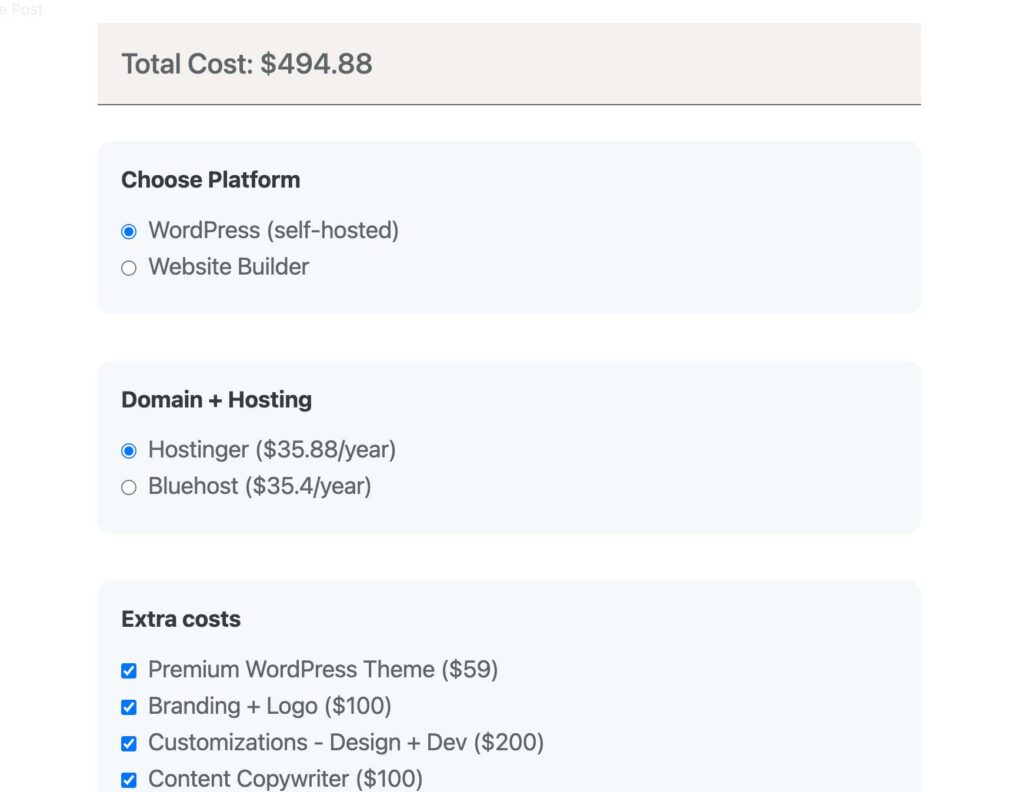 Website Cost Calculator