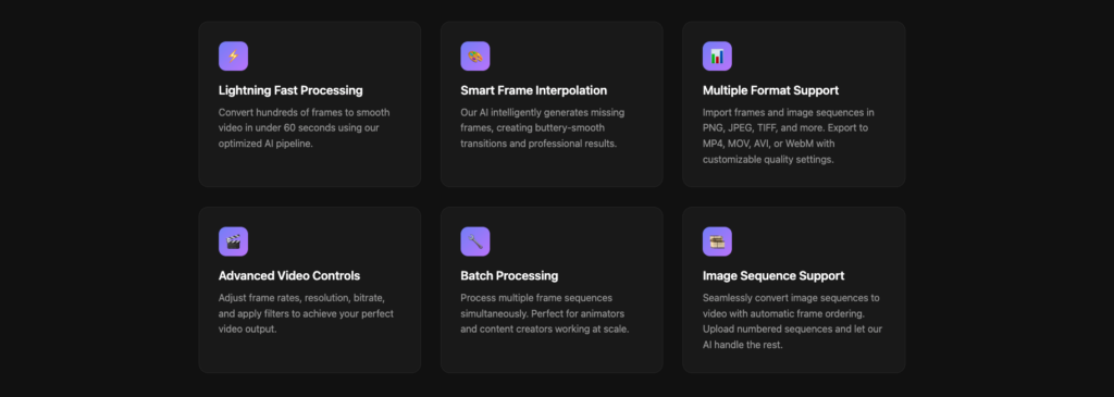 framestovideo features